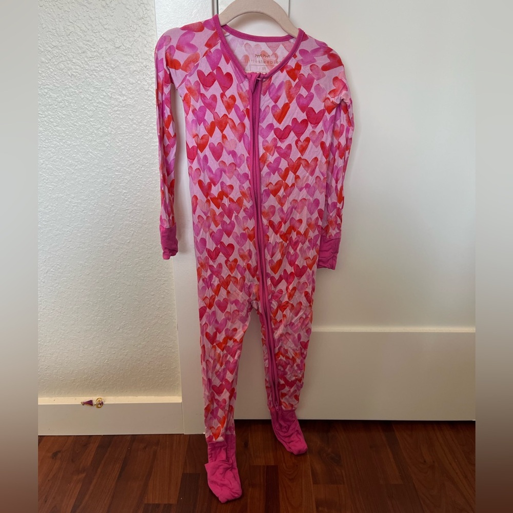 Little Sleepies Pink and Red Heart Footies